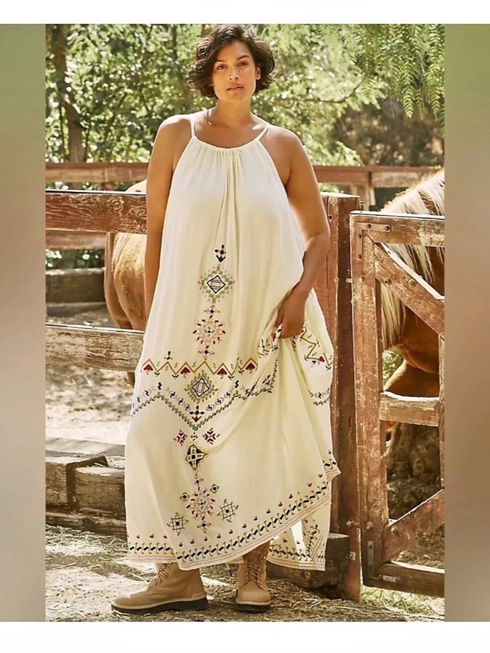 By Anthropologie Embroidered Dress Maxi Dress Cream & Multicolor